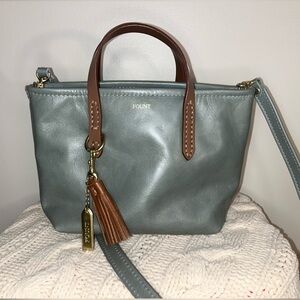 FOUNT LEATHER BELLFIELD CROSSBODY TOTE BAG in Original, Retired, Celadon EUC